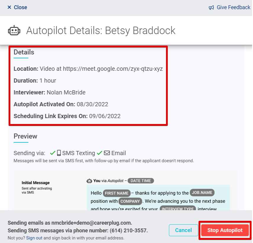 Scheduling interviews using Autopilot CareerPlug