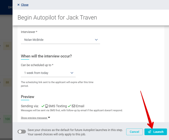 (10) Begin Autopilot Drawer (Launch button arrow)