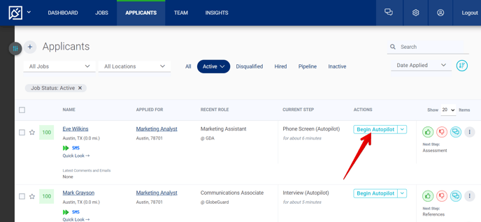 (2) Applicants Page (Autopilot) (Begin Autopilot button)