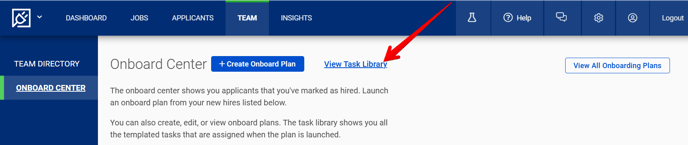 (25) Team Page (Onboard Center tab) (cropped) (View Task Library arrow)