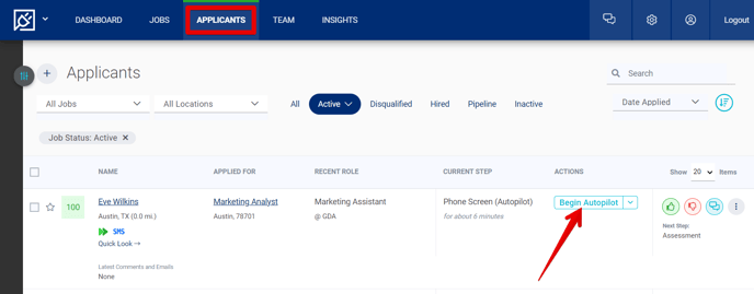 (41) Applicants Page (Autopilot) (Begin Autopilot + Apps tab)