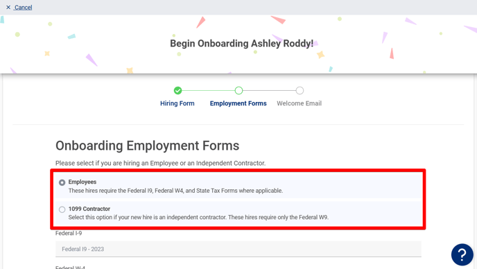 (6) OB&TM ROF - Begin Onboarding (Employment Forms) (top) (highlight)