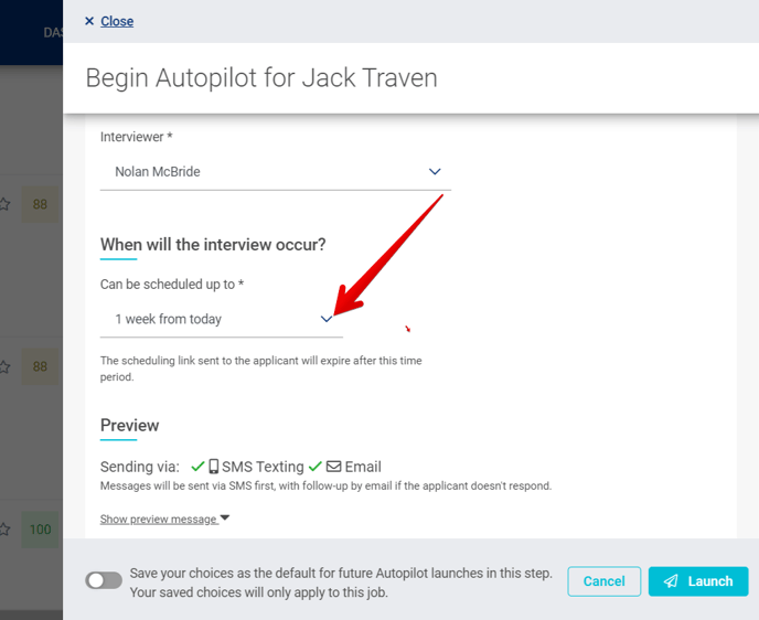 (7) Begin Autopilot Drawer (Can be scheduled up to) (arrow)