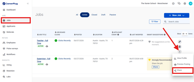 Jobs Page, Active, Three Dots (Nav Bar Expanded) Share Highlighted (6.9.26)