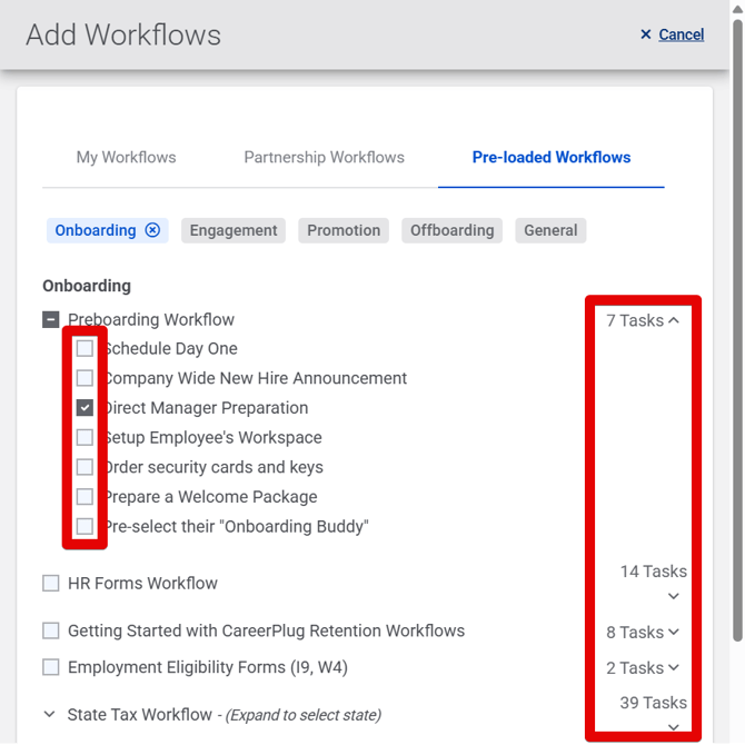 Add Workflows drawer (single task assign) (highlights)