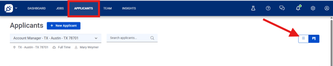 applicant page showing how to change view from original to board view