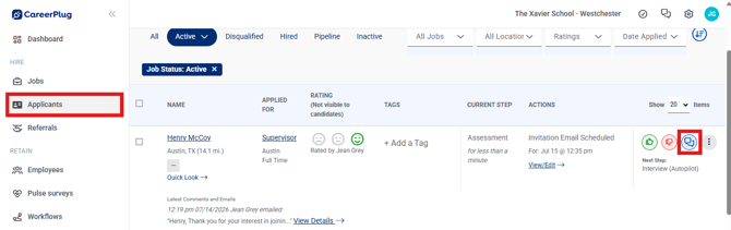 Applicant Page, Cropped (Nav bar expanded) Cropped, Blue Message Highlight