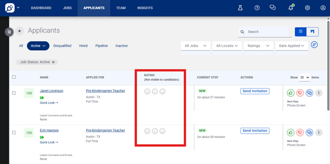 Original applicant view with ratings highlighted