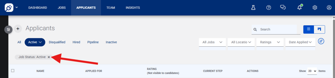 Original applicant view with status dismiss highlighted