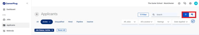 Applicant page, cropped (Nav Bar Expanded) Highlighting board view switch