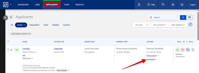 Applicants Page (7.2.25) (Interview Scheduled) (Reschedule arrow)