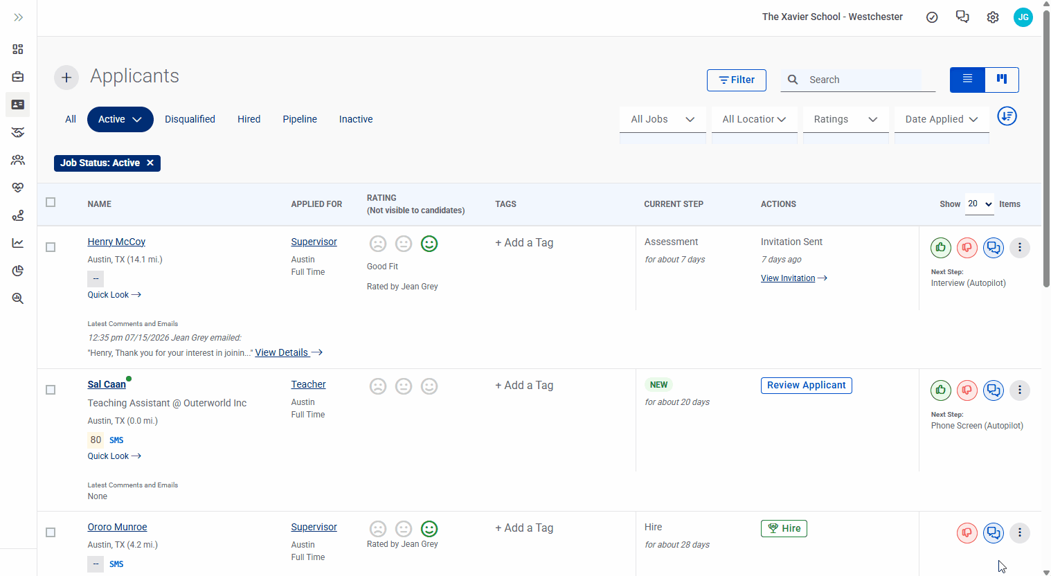Applicants Page, Search Function, Gif