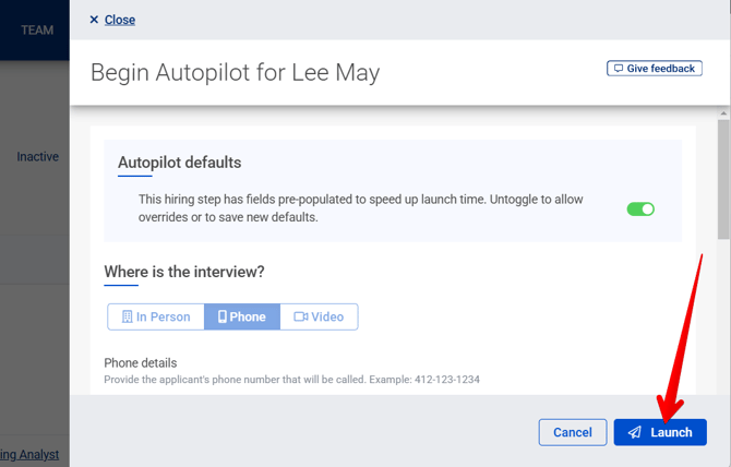 Begin Autopilot Drawer (AP Default) (Launch arrow)