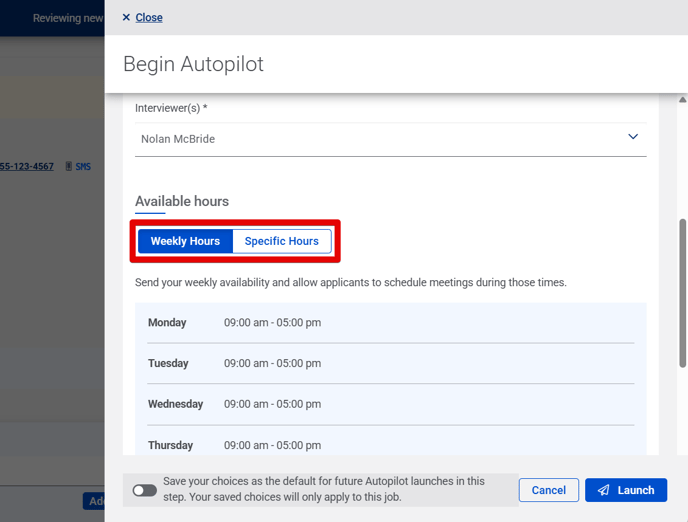 Begin Autopilot drawer (Mid) (Weekly+Specific Hours) (highlights)