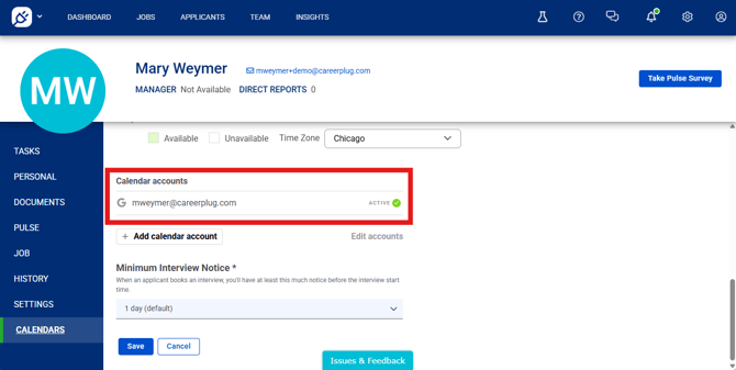 Calendars, calendar successfully attached to account