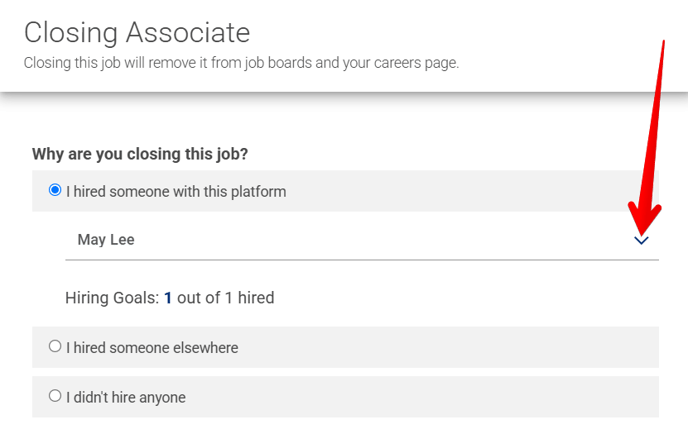 Closing Job Drawer - Close Reason (1st choice - 1 app selected) (arrow) (cropped)