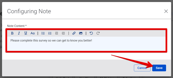 Configuring Note pop-up (Help Text) (5.2.25) (highlights)