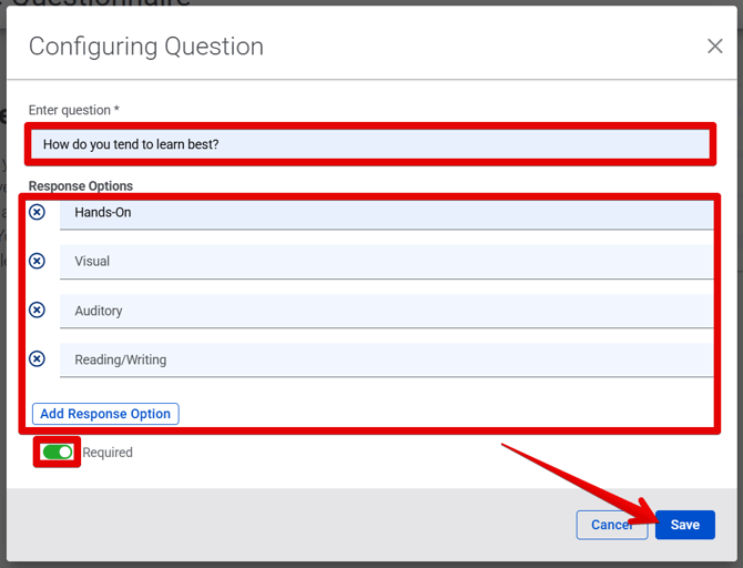 Configuring Question pop-up (Selection) (5.2.25) (highlights)
