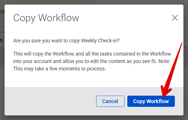 Copy Workflow pop-up (arrow)