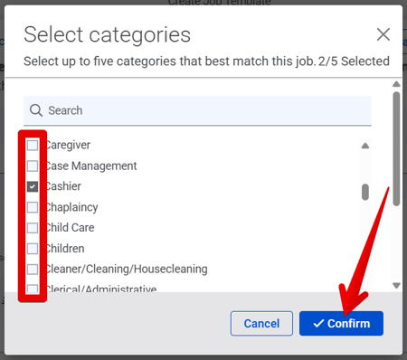 Create Job Template (1.7.26) (Select categories pop-up) (highlight)