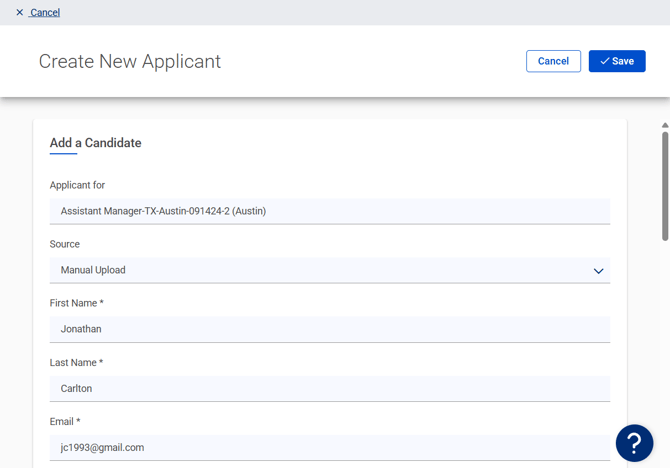 Create New Applicant Page (Top) (unmarked)
