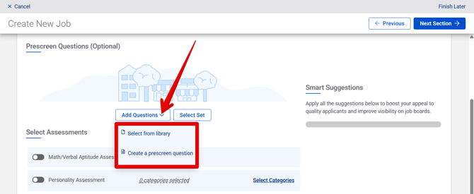 Create New Job - Applicant Evaluation (10.15.25) (No OB) (Prescreen Questions drop-down) (highlights)