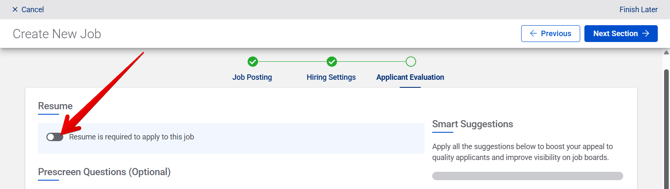 Create New Job - Applicant Evaluation (10.15.25) (No OB) (Resume) (toggle arrow)
