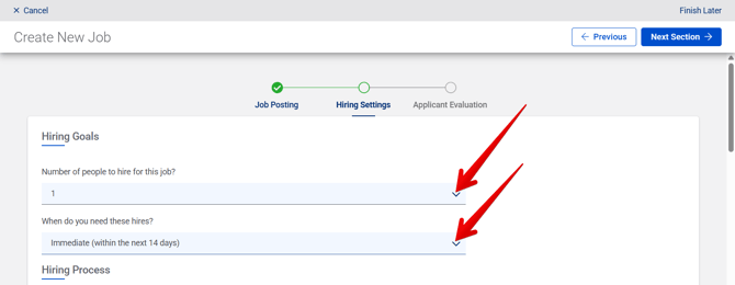 Create New Job - Hiring Settings (10.15.25) (No OB) (Hiring Goals) (arrows)