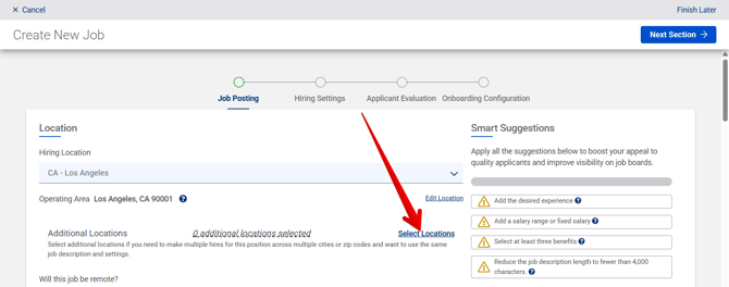 Create New Job - Job Posting (10.15.25) (Location selected) (Select Locations arrow)