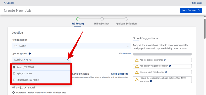 Create New Job - Job Posting (10.15.25) (No OB) (Location selected with Operating Areas) (OA drop-down) (highlights)