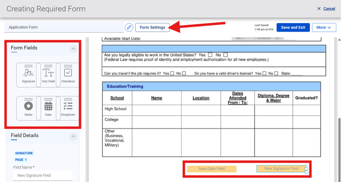 Create Required Form page (PDF Builder - Form Builder page) (8.6.26) (fields added) (revised highlights)