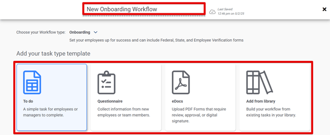 Create Workflow (Onboarding) (Name entered+To do selected) (highlights)