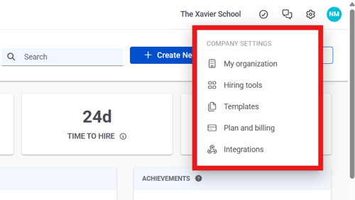 Dashboard (6.5.26) (NavEXP) (Settings drop-down) (Top Nav crop) (Settings drop-down highlight)