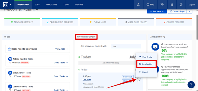 Dashboard (7.2.25) (Interview Scheduled) (three-dots menu) (Reschedule highlights)
