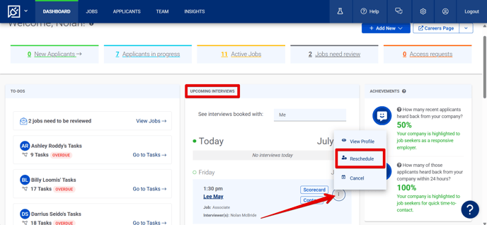 Dashboard (7.2.25) (Interview Scheduled) (three-dots menu) (Reschedule highlights)