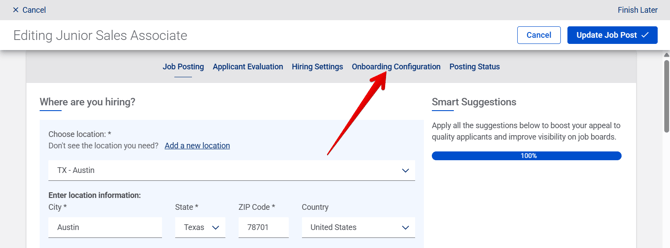 Edit Job (5.2.25) (Job Posting tab) (OB Config arrow)