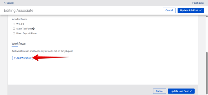 Editing [Job] (12.1.25) (Onboarding Configuration) (Add Workflows arrow)