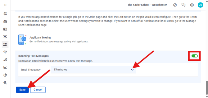 Employee Page, Another User, Settings, Edit, Save (Nav bar minimized) (Cropped) Notification toggle, Edit frequency