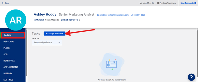 Employee Profile (Tasks tab) (1.29.26) (Assign Workflow arrow)