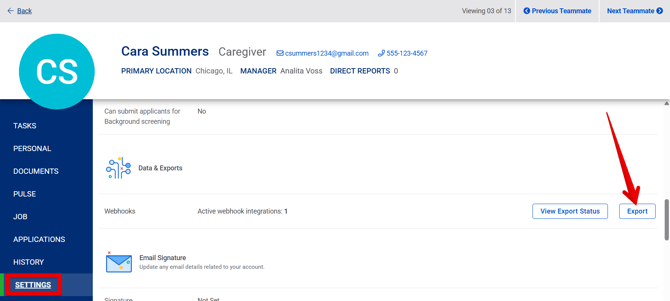 Employee Profile - Settings (11.26.25) (SwyftOps) (Data and Exports) (highlights)
