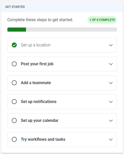 Get Started widget with only Set up a location completed