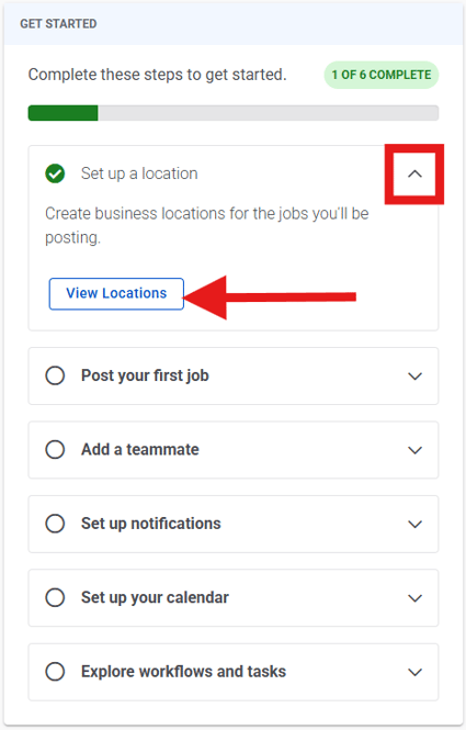 Getting started widget with locations highlighted