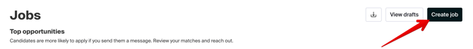 Handshake Jobs page (Create job arrow)