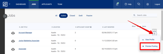 Jobs Page (Lim Access - 3 Dot menu) (3.6.25) (Preview highlights)