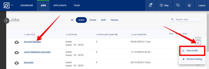 Jobs Page (Lim Access - 3 Dot menu) (3.6.25) (Profile highlights)