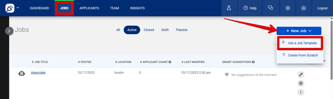 Jobs page (10.17.25) (New Job drop-down) (Use a Job Template highlights) (fixed) (5)