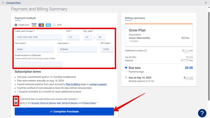 Payment and Billing Summary (switch to Monthly) (Grow) (highlights)