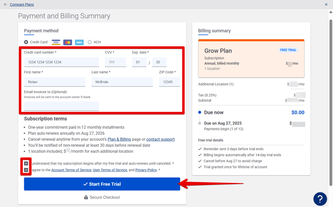 Payment and Billing Summary (upgrade to Grow) (8.13.25) (highlights)