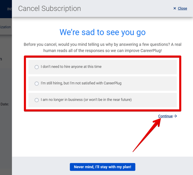 Plan And Billing (Plan Details) (Cancel Subscription pop-up) (Survey highlights)