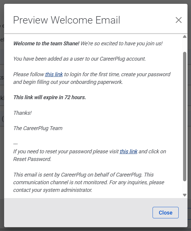 Preview Welcome Email pop-up (Onboard page) (unmarked)
